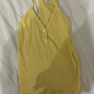Yellow button up Tilly’s tank top